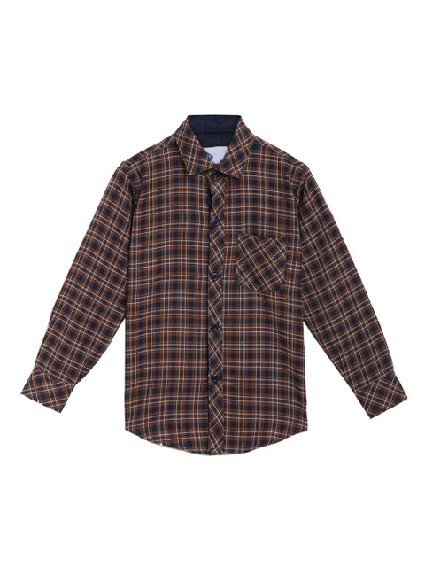 

Kidling Boys Brown & Navy Blue Regular Fit Checked Casual Shirt