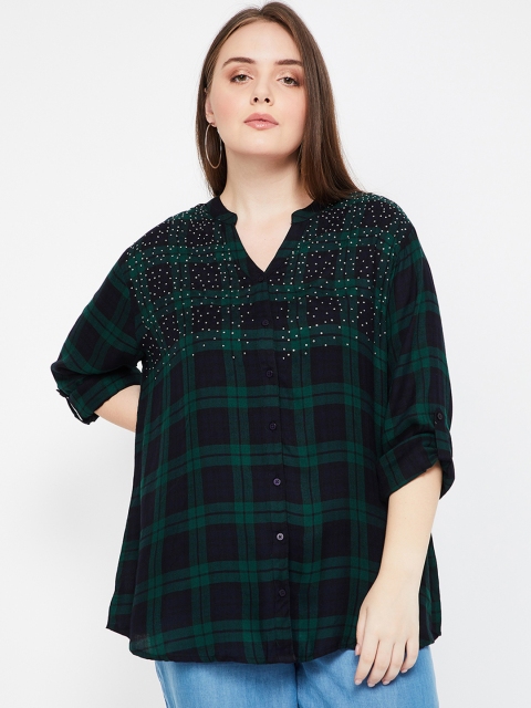 

nexus Plus Size Women Green Black Checked A-Line Top