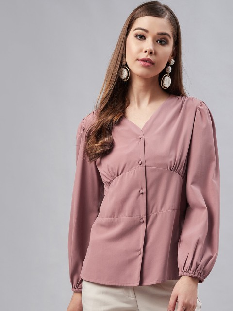 

Marie Claire Women Peach-Coloured Solid Shirt-Style Top