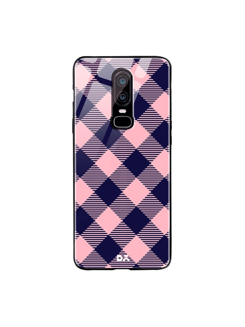 

DailyObjects Pink & Navy Blue Small Static Bubblrgum Checks OnePlus 6 Glass Case