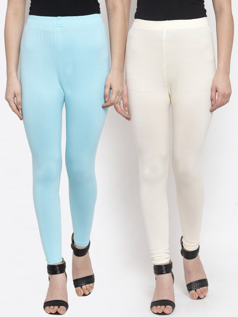 

TAG 7 Women Pack Of 2 Solid Churidar-Length Leggings, Off white