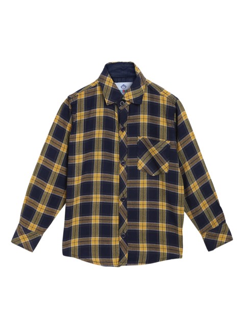 Kidling Boys Yellow & Navy Blue Regular Fit Checked Casual Shirt