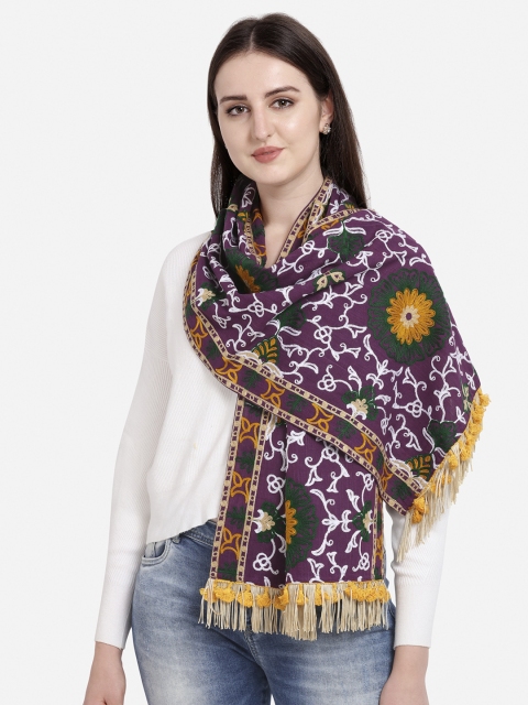 

Mesmora Women Purple & Yellow Embroidered Stole