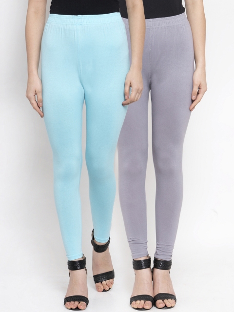 

TAG 7 Women Pack Of 2 Solid Ankle-Length Leggings, Blue
