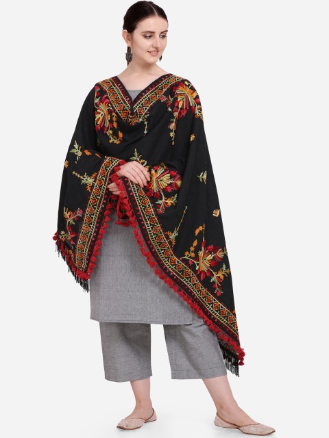 

Mesmora Black & Red Embroidered Khadi Cotton Dupatta