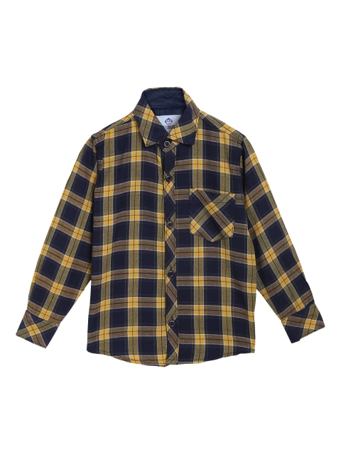 

Kidling Boys Yellow & Navy Blue Regular Fit Checked Casual Shirt