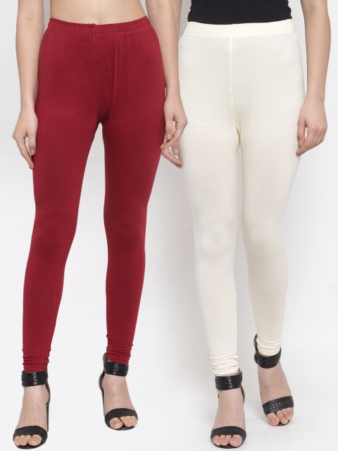 

TAG 7 Women Pack Of 2 Solid Leggings, Maroon