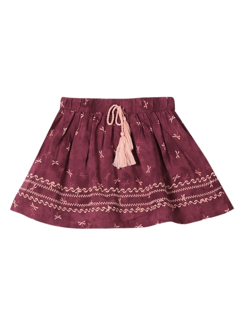 

Donuts Infant Girls Maroon & Peach Coloured Embroidered Flared Knee-Length Skirt