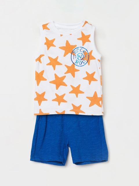 

Juniors by Lifestyle Boys White & Blue Printed T-shirt with Shorts