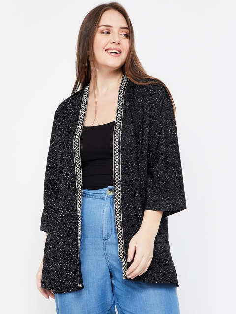 

nexus Plus Size Women Black Solid Open Front Shrug