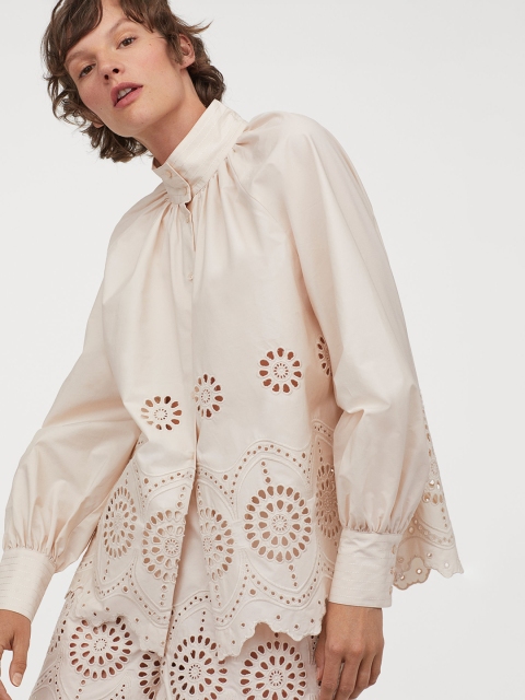 

H&M Women Off White Self Design Schiffli Cotton Blouse