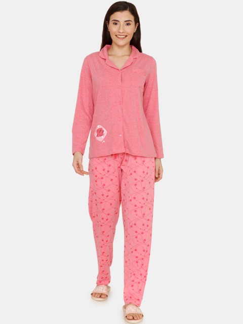 

Zivame Women Pink Printed Pyjamas Set