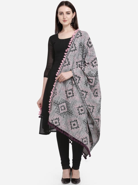 

Mesmora Women Grey Embroidered Stole
