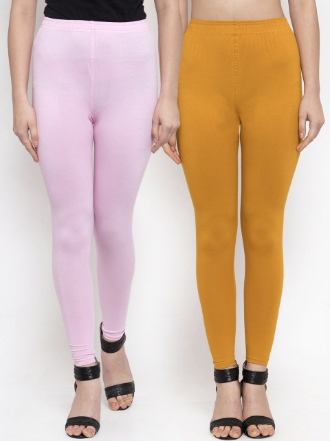 

TAG 7 Women Pack Of 2 Solid Ankle-Length Leggings, Mustard