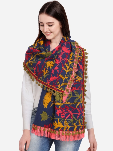 

Mesmora Women Multicoloured Embroidered Khadi Cotton Stole, Multi