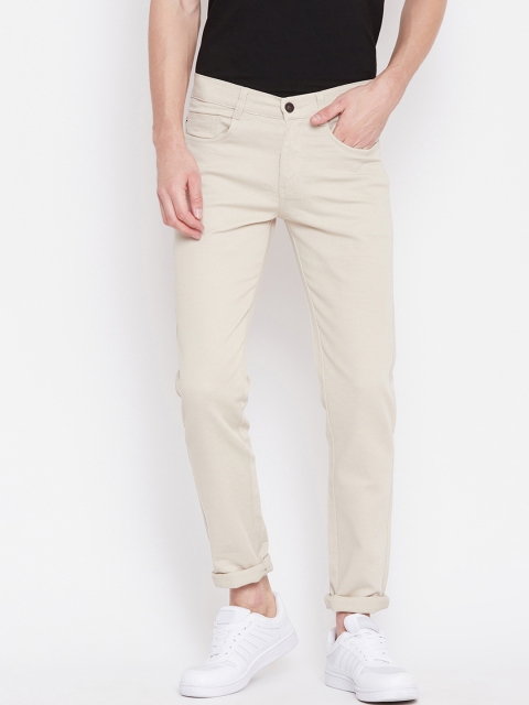 

Nation Polo Club Men Cream-Coloured Slim Fit Solid Regular Trousers