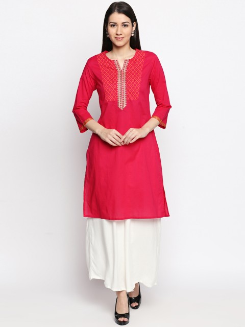 

RANGMANCH BY PANTALOONS Women Pink Yoke Design Straight Kurta