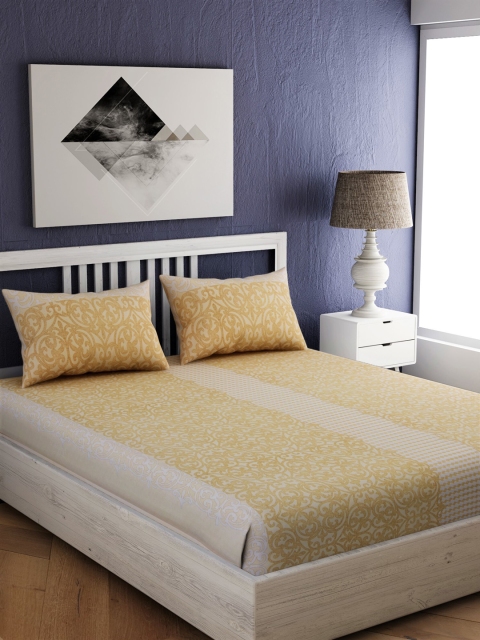 

EverHOME Yellow Floral 210 TC Cotton 1 Queen Bedsheet with 2 Pillow Covers
