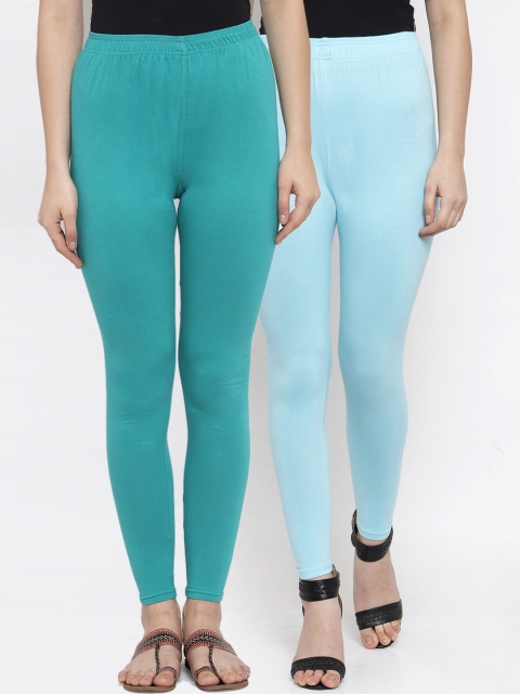 

TAG 7 Women Pack Of 2 Solid Ankle-Length Leggings, Blue