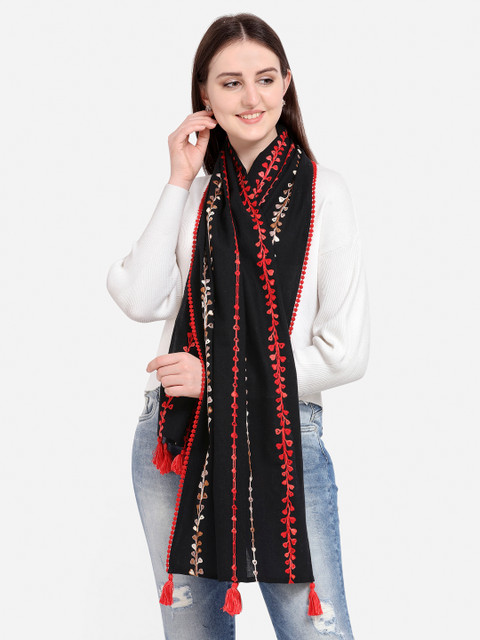 

Mesmora Women Black & Red Embroidered Stole