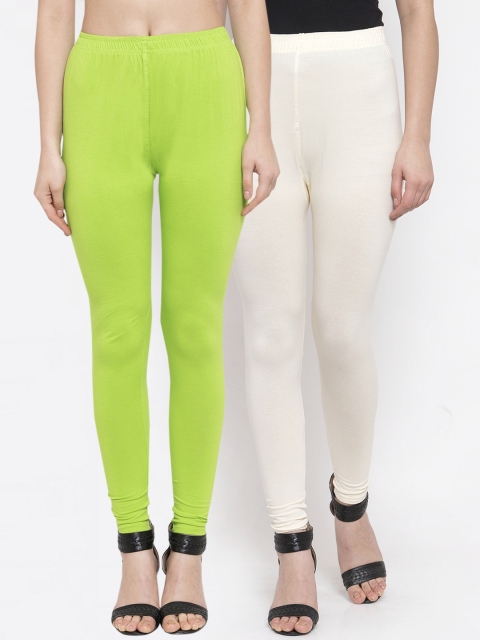 

TAG 7 Women Pack Of 2 Solid Churidar-Length Leggings, Off white