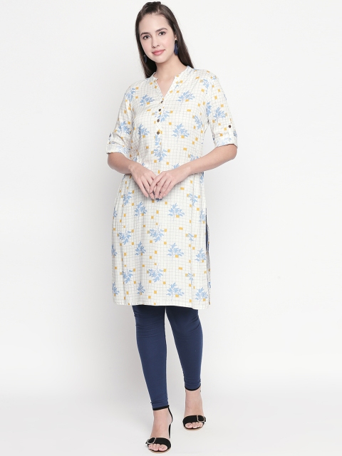

RANGMANCH PLUS by Pantaloons Women White & Yellow Printed A-Line Kurta