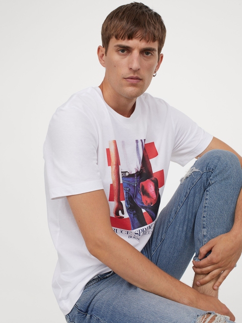 

H&M Men White Printed T-shirt