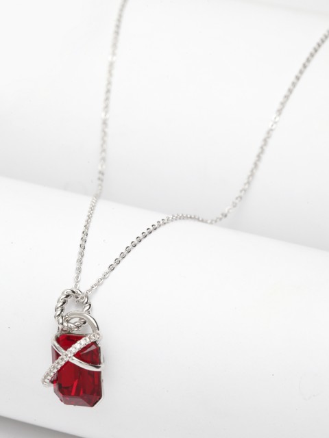 

AVANT-GARDE PARIS Rhodium-Plated Red Crystal Swarovski Geometric Pendant With Chain, Silver