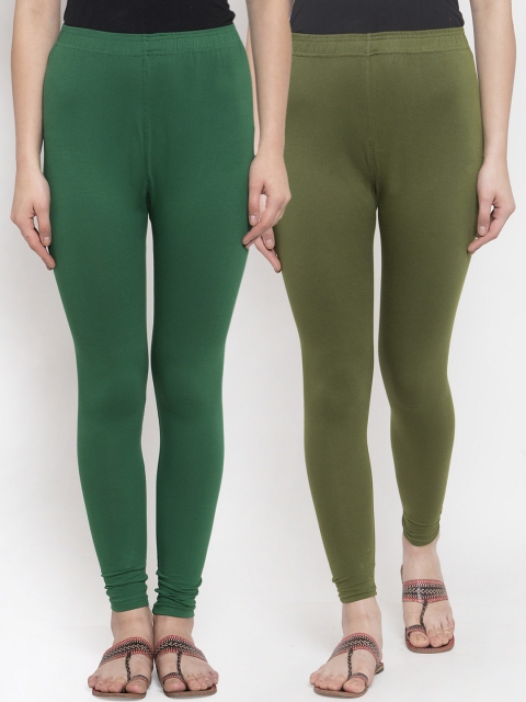 

TAG 7 Women Pack Of 2 Green Solid Leggings