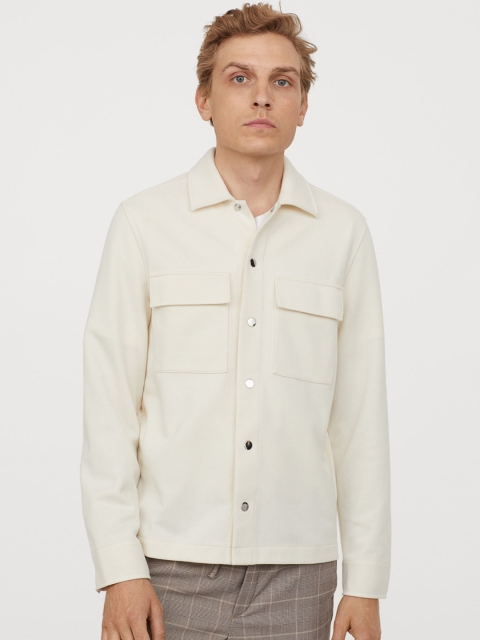 

H&M Men Off-White Solid Jersey Shacket