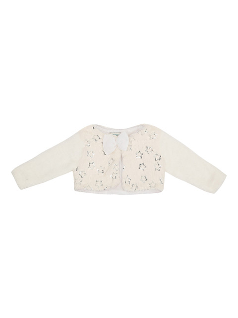 

Pantaloons Baby Girls White Self Design Bolero Jacket