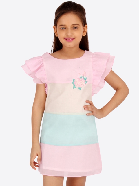 

CUTECUMBER Girls Pink & Powder Blue Colourblocked A-Line Dress