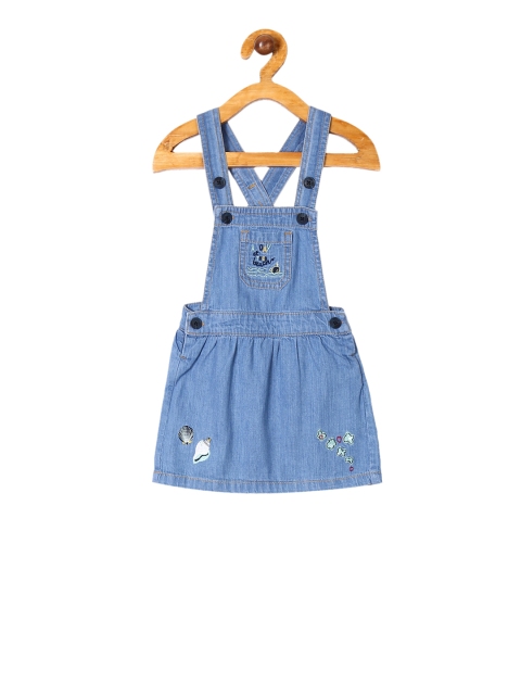 

Donuts Infant Girls Blue Embroidered Denim Slim Fit Pinafore Dress