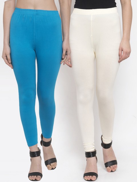 

TAG 7 Women Pack Of 2 Solid Ankle-Length Leggings, Off white