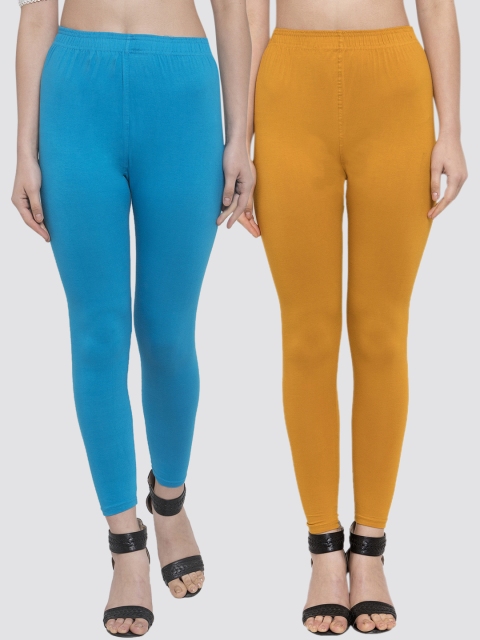 

TAG 7 Women Pack Of 2 Solid Ankle-Length Leggings, Mustard