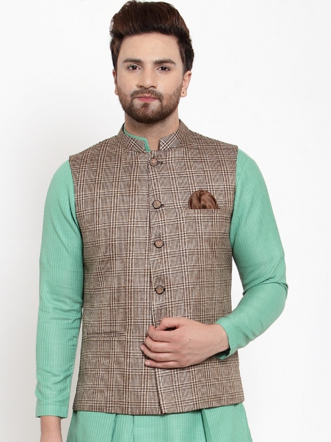 

MAXENCE Men Brown Checked Nehru Jacket