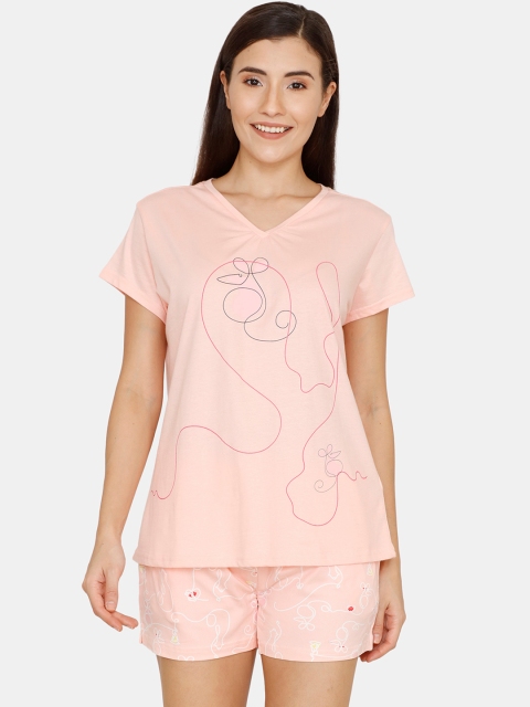 

Zivame Women Pink Printed Night suit