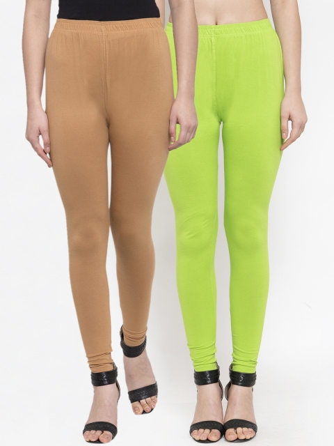 

TAG 7 Women Pack Of 2 Solid Leggings, Lime green
