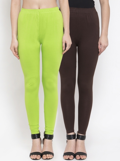 

TAG 7 Women Pack Of 2 Solid Ankle-Length Leggings, Lime green
