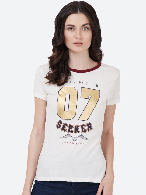

Free Authority Women White Printed Round Neck T-shirt