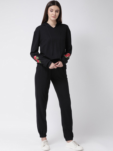

Aayna Women Black & Pink Embroidered Tracksuit