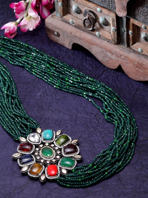 

DUGRISTYLE Green Sterling Silver Layered Necklace