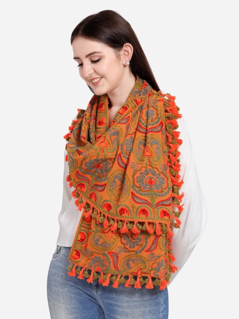 

Mesmora Women Orange Embroidered Stole