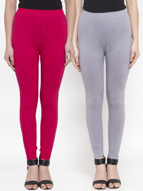

TAG 7 Women Pack Of 2 Solid Churidhar Length Leggings, Grey