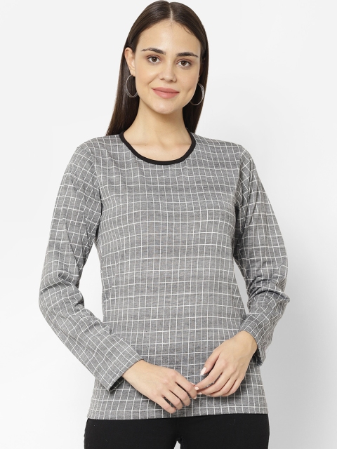 

VIMAL JONNEY Women Black & White Checked Round Neck T-shirt