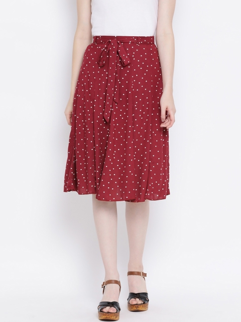 

Oxolloxo Women Maroon & White Printed A-Line Knee-Length Skirt