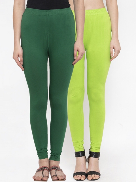 

TAG 7 Women Pack Of 2 Solid Churidar-Length Leggings, Lime green