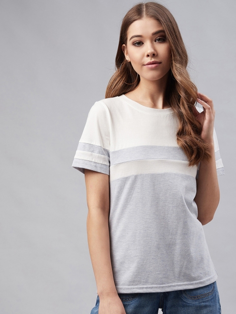 

Marie Claire Women Grey Striped Round Neck T-shirt