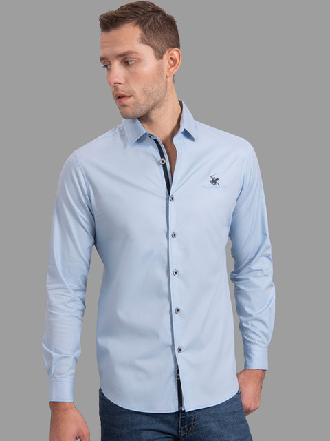 

Beverly Hills Polo Club Men Blue Regular Fit Self Design Casual Shirt