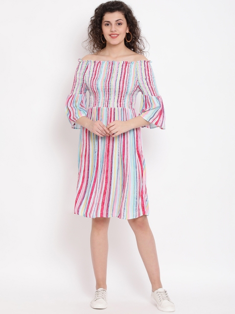 

Oxolloxo Women Pink Striped Fit & Flare Dress